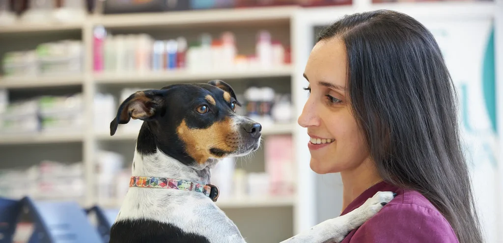 Joana amb gos a Clínica Veterinaria Quatre Camins de Tortosa